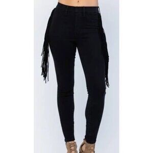 Judy Blue Black Skinny Fit High Waist Jeans With Fringe On Sides Plus Size 20W
